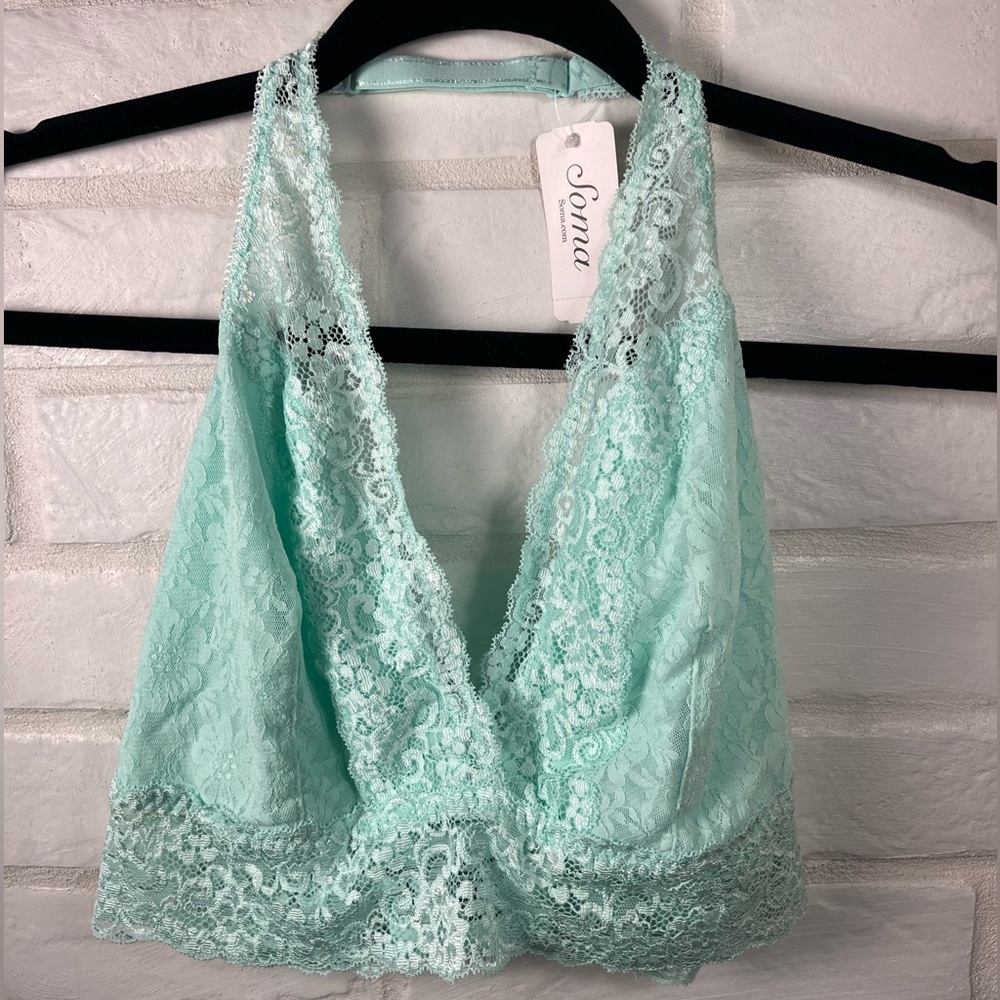 NWT Soma Bralette Lace Halter Unlined Wireless XL Extra Large Brook Green #0383